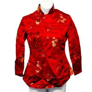 2/$20 Vintage 90s Asian Traditional Red Top Blouse